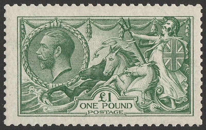 GREAT BRITAIN 1913 KGV Seahorses £1 green. SG 403 cat £2800. Rare top value.