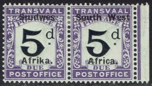 SOUTH WEST AFRICA 1927 POSTAGE DUE 5D PAIR