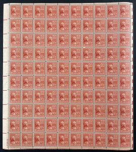 Scott 827 GROVER CLEVELAND Prexy Sheet of 100 US 22¢ Stamps MNH 1938