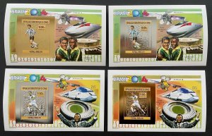 Stamps Deluxes Blocks Gold & Silver Football Worldcup Brazil 2014 Congo Imperf. -