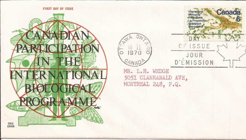 1970 Canada (Cole) FDC - Sc 507 - UN Biological Programme - Interior of a Leaf