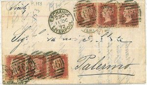 08649  -  GB POSTAL HISTORY - 1872 Very nice franking on COVER TO ITALY   SICILY