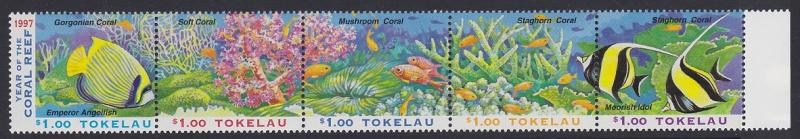 Tokelau Fish Corals Pacific Year of the Coral Reef strip of 5v SG#268-272