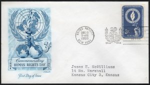 United Nations SC#39 3¢ Day of Human Rights FDC (1955) Addressed
