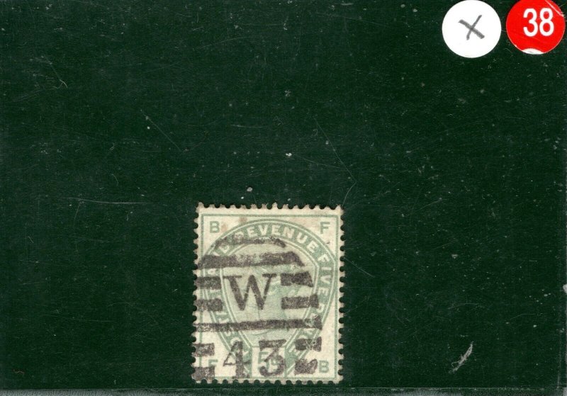 GB QV Stamp SG.189 5d Green (1884) London *W/43* Numeral Used Cat £210- XRED38