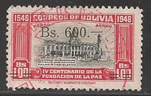 Bolivia 1957 600b on 100b overprint, Scott #399, used