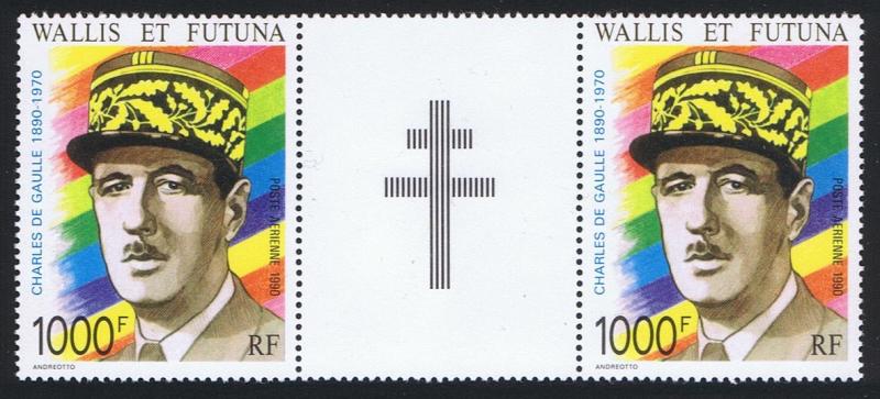 Wallis and Futuna General De Gaulle Pair with Cross label 1990 MNH SG#568