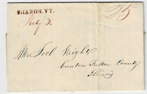 1832 Sharon, Vermont straight line cancel in red on cover