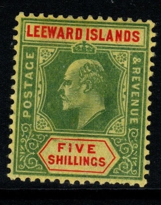 LEEWARD ISLANDS SG45 1910 5/= GREEN & RED/YELLOW MTD MINT 