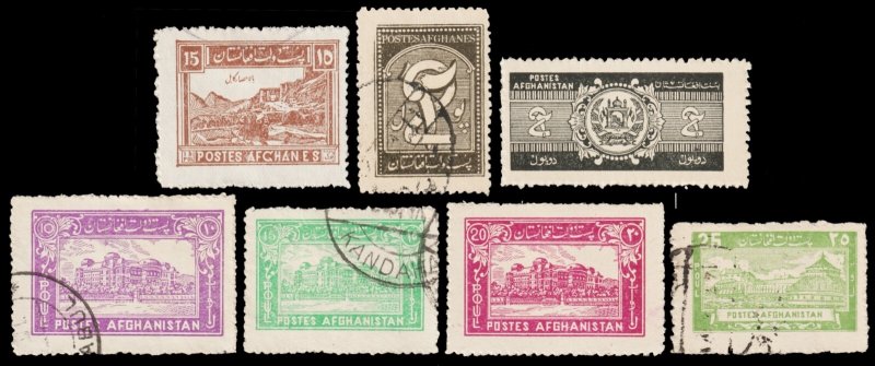 Afghanistan Scott 270, 283A, 318, 319, 320, 321, 322A (1932-41) Used/Mint H VF Q