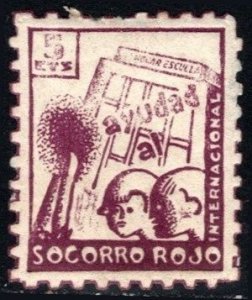 1937 Spain Civil War Charity Poster Stamp 5 Cent Help The S.R.I. Socorro Rojo