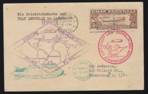 US C14 $1.30 Graf Zeppelin Flown First Day Post Card to Jamestown NY VF SCV $900