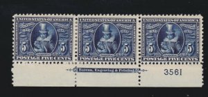 US 330 5c Jamestown Exposition Mint Bottom Plt#3561 Strip of 3 F-VF OG H SCV$450