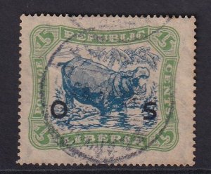 Liberia  #O146  used 1923  overprint 25c hippopotamus