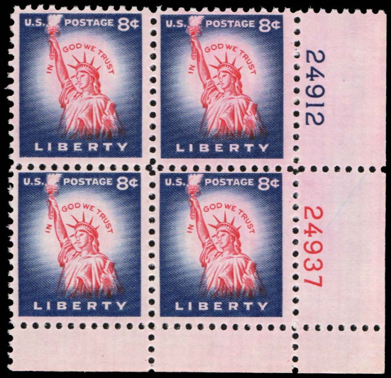 US #1041 LIBERTY MNH LR PLATE BLOCK #24912-24937