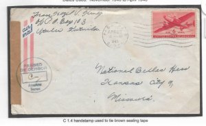 Pago Pago, Samoa to Kansas City, Mo 1945 Airmail Samoa Censor h/s (C5159)