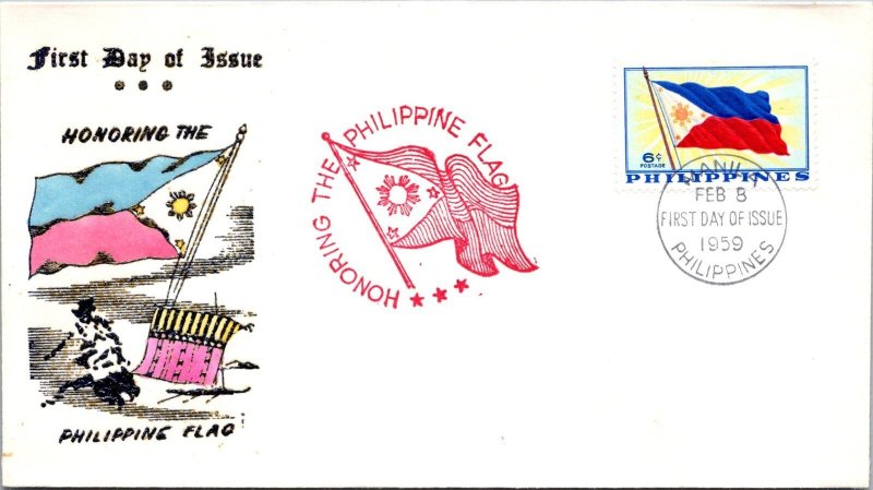 Philippines FDC 1959 - Philippine Flag - 6c Stamp - Single - F43411