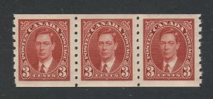 3x Canada MNH Coil Stamps;  Strip of 3, #240-3c MH VF Guide Value = $56.00