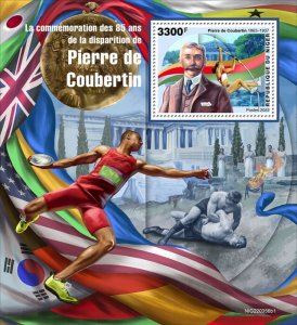 NIGER - 2022 - Pierre de Coubertin - Perf Souv Sheet #1 - Mint Never Hinged