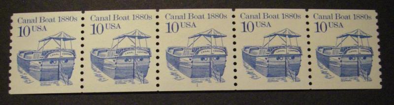 Scott 2257, 10c Canal Boat, PNC5 #1, block tag, MNH Transportation Coil Beauty