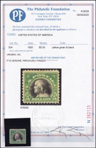 #524 Mint OG, F-VF, PF cert #616028 (CV $160 - ID53238) - Joseph Luft