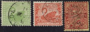 WESTERN AUSTRALIA 1902 SWAN & QV 8D 10D AND 2/- WMK V/CROWN PERF 12½ USED