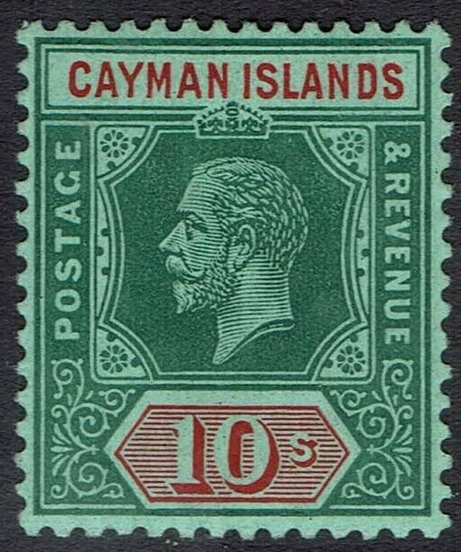 CAYMAN ISLANDS 1912 KGV 10/- DEEP GREEN AND RED/GREEN