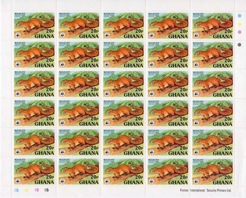 Ghana 1977 Sc#621/624 WWF WILDLIFE 4 Mini-Sheetlets of 30 values each UNFOLDED
