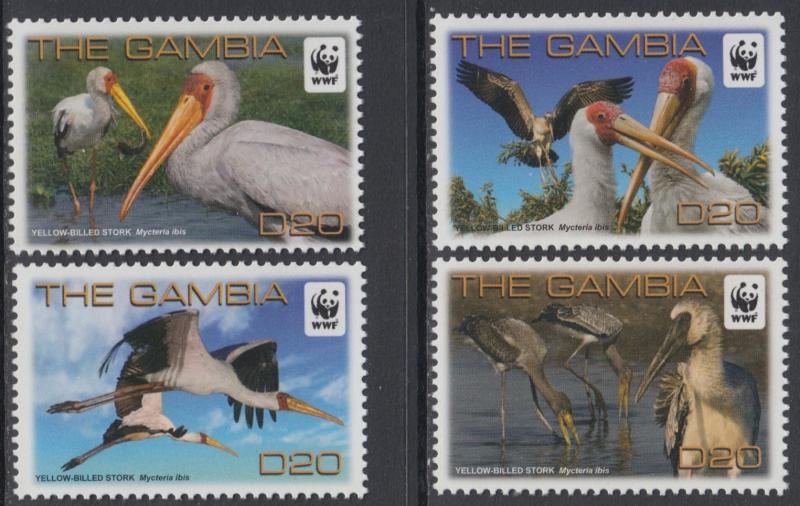 XG-BA923 GAMBIA IND - Wwf, 2011 Birds, Yellow-Billed Stork MNH Set