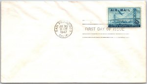 U.S. FIRST DAY COVER 25c AIRMAIL W SELVEDGE TRANS-PACIFIC UNCACHETED 1947