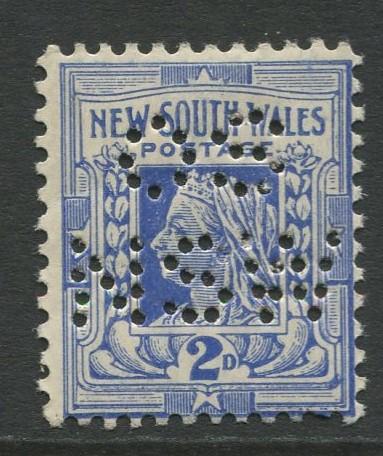 New South Wales- Scott 123 - QV- OS  NSW Perfin Issue -1906- MNH - 2d Stamp