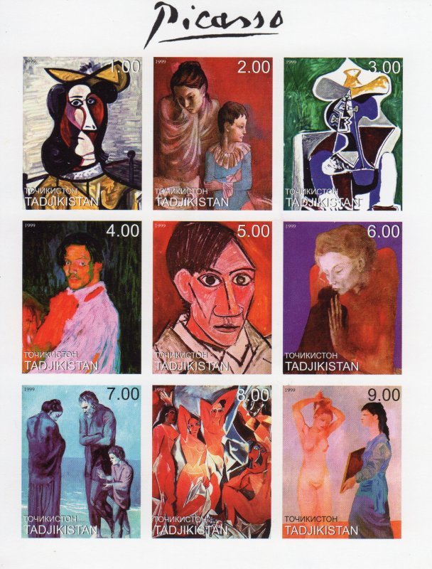 Tajikistan 1999 PABLO PICASSO Paintings Sheet Imperforated Mint (NH)