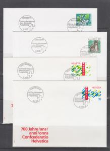 Switzerland Mi 1409/1435, 1990 issues, 7 sets in singles on 15 cacheted FDCs
