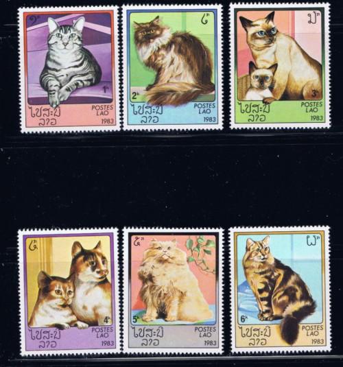 Laos 493-98 NH 1983 Cats set