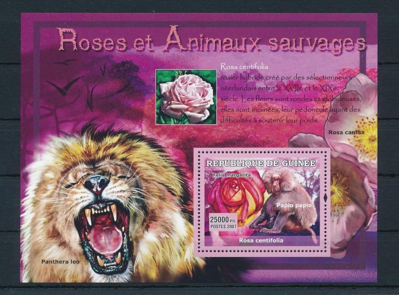 [26427] Guinea 2007 Wild Animals Monkey Lion Roses MNH  Souvenir Sheet