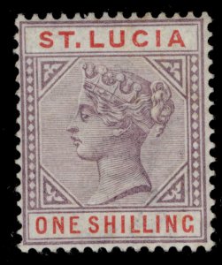 ST. LUCIA QV SG50, 1s dull mauve & red, LH MINT. Cat £15.