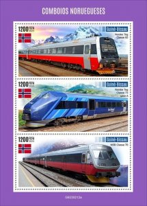 Guinea-Bissau - 2023 Norwegian Trains on Stamps - 3 Stamp Sheet - GB230212a
