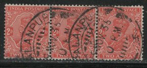 India Scott # 111, used, strip of 3