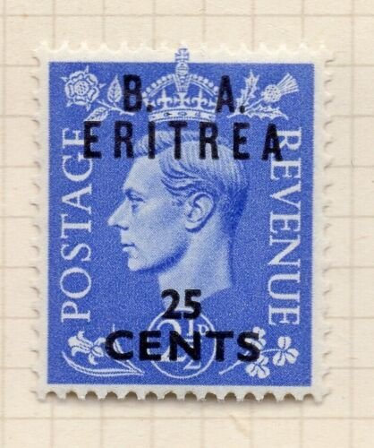 Eritrea 1948 GVI Issue Fine Mint Hinged 25c. Surcharged BMA Optd NW-198909 