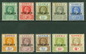 SG 108s-117s Gambia 1921-22. ½d to 4 set, overprinted specimen. 2d & 4