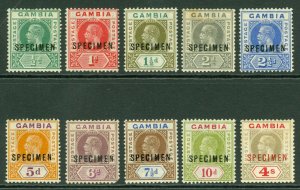 Sg 108s-117s Gambia 1921-22.1⁄2 DTB 4 Set, Overprinted Specimen. 2d & 4-