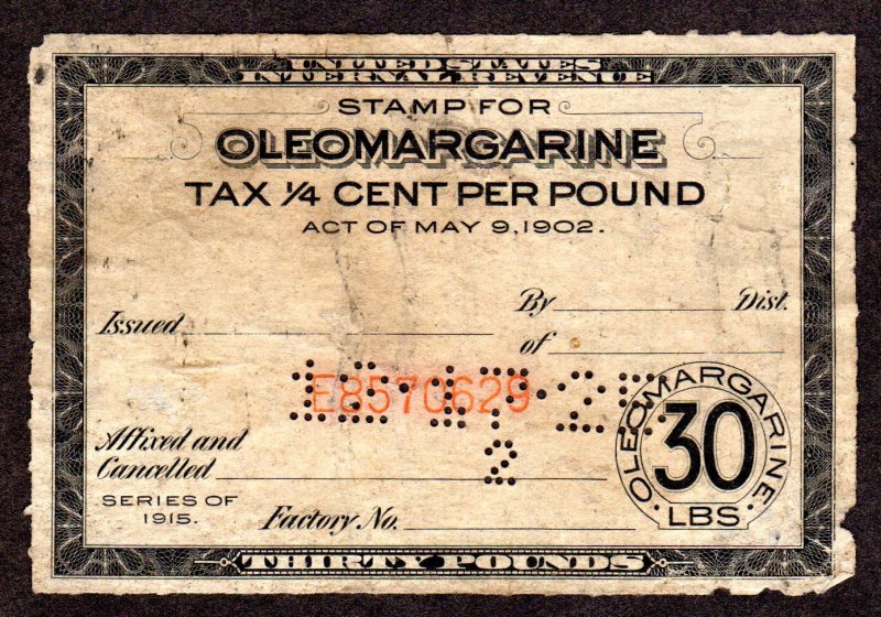 US Revenue, Springer # FE55,  OLEOMARGARINE., used Lot 220313