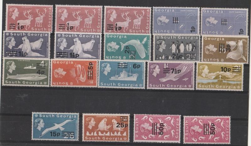 SOUTH GEORGIA 1971 QEII PICTORIAL DECIMAL SURCHARGE SET MNH ** PLUS TYPES/PAPERS