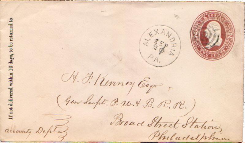 United States Pennsylvania Alexandria c1885 target  Postal Stationery Envelope.