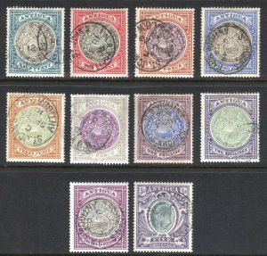 Antigua 1903 1/2d-5s Seal-EVII SG 31-40 Scott 21-30 VFU Cat £475($774)