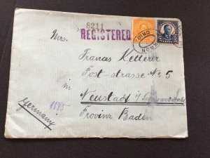 United States Akron Ohio 1923 registered to Baden Wax Seal stamps cover 62252