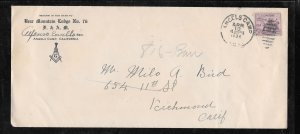 Around the US. #732 on ANGELS CAMP Lodge #76 APR/10/1934 Cover (S299)