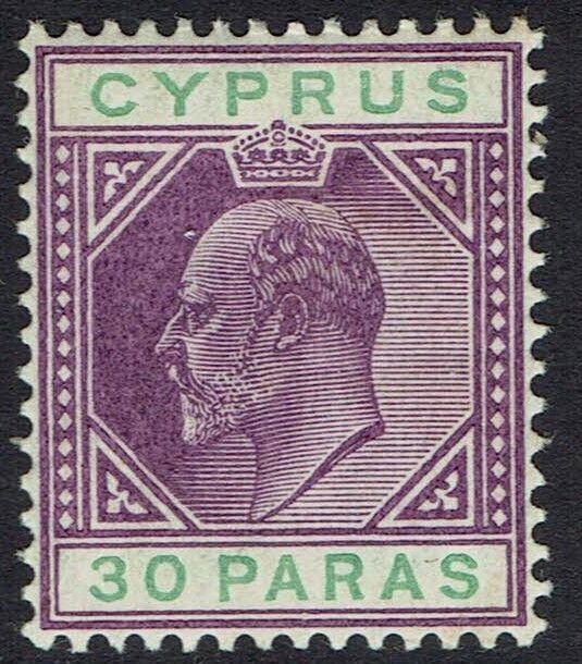 CYPRUS 1904 KEVII 30PA WMK MULTI CROWN CA