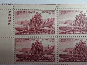 SCOTT #1063 PLATE BLOCK # 25024 UL LEWIS AND CLARK MINT NEVER HINGED BEAUTY