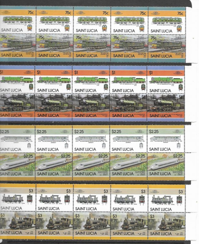 St. Lucia 807-14 MNH Train set cpl. X 5, VF 2022 CV $26.00